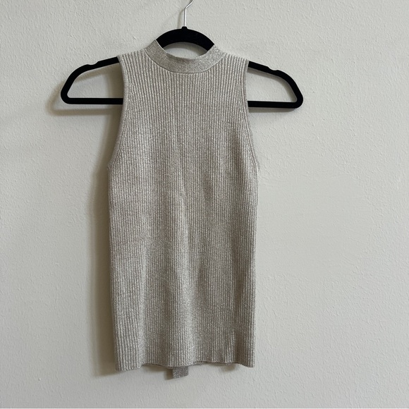 Anthropologie Ett:Twa Mock Neck Metallic Ribbed Tie-Back Sweater Tank size Small - Picture 2 of 3